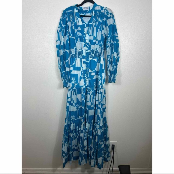 Rebecca Vallance Ibiza Printed Maxi Dress Blue Sz 6 Resort Tropical - Picture 4 of 11